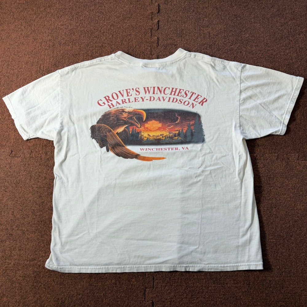 Vintage‎ Harley-Davidson Shirt 2005 Grove's Winchester VA Eagle Graphic Cream XL